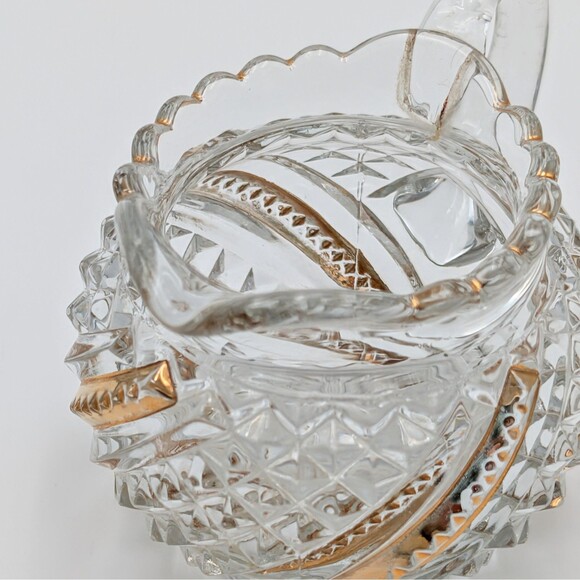 Vintage Brilliant Pressed Glass Creamer Gold Trim Diamond Star Pattern Scalloped - Picture 7 of 10